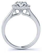 Round 1.5 Carat Halo Cathedral Engagement Ring with lab grown diamond alternative cubic zirconia in platinum.