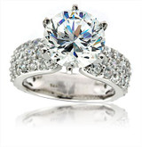 Round 4 Carat Pave Solitaire Engagement Ring with lab grown diamond look cubic zirconia in 14k white gold.