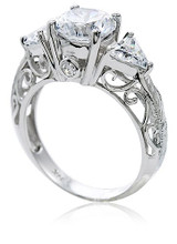 Pomeroy 1.5 carat round lab created cubic zirconia trillion engraved antique estate engagement ring in platinum.