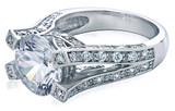 Consuela 3.5 carat round lab grown diamond quality cubic zirconia split shank pave engagement ring in 18k white gold.