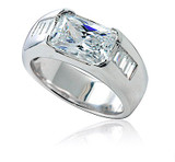 Winchester lab grown diamond simulant cubic zirconia bezel set emerald cut and channel set baguette mens ring in 14k white gold.
