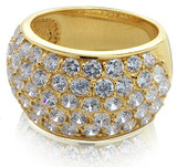 Lambdon Wide Domed Pave Set Round Anniversary Band with lab grown diamond quality cubic zirconia in 14k yellow gold.