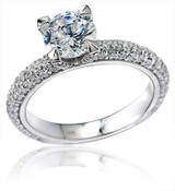 Round 1.25 Carat Micro Pave Solitaire with lab grown diamond simulant cubic zirconia in 18k white gold.