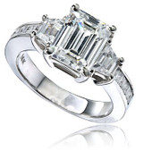 Vantage 2.5 carat emerald cut and trapezoid lab created cubic zirconia engagement ring in 14k white gold.