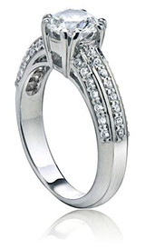 Round 1 Carat Three Row Pave Ring with lab grown diamond look cubic zirconia in platinum.