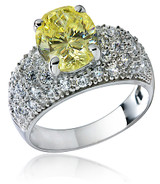 Dynasty 2.5 carat canary oval lab grown diamond alternative cubic zirconia pave engagement ring in 14k white gold.