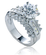 Ruth 1.5 carat round laboratory grown diamond look cubic zirconia engagement ring princess cuts and rounds in 14k white gold.