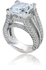 Princess cut 7 carat lab grown diamond alternative cubic zirconia engagement ring in 14k white gold.