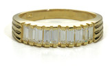 Ribbed Baguette Anniversary Band with lab grown diamond look cubic zirconia in 14k yellow gold.