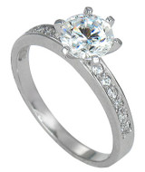 Round Pave Set Engagement Ring with lab grown diamond look cubic zirconia in 14k white gold.