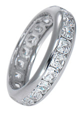 Asscher cut .25 carat each lab grown diamond alternative cubic zirconia channel set eternity wedding band in 14k white gold.