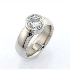 Round 1.5 Carat Wide Bezel Set Solitaire Engagement Ring with lab grown diamond simulant cubic zirconia in 14k white gold.