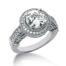 Legend 2.5 Carat Round Lab Grown Diamond Simulant Cubic Zirconia Pave Halo Cathedral Solitaire Engagement Ring