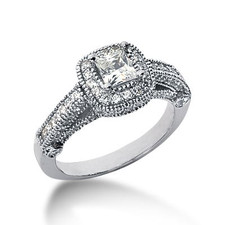 Legend .75 Carat Princess Cut Cubic Zirconia Pave Halo Cathedral Solitaire Engagement Ring
