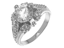 Arabella 2 carat round lab grown diamond alternative cubic zirconia pave victorian antique estate style ring in 14k gold.