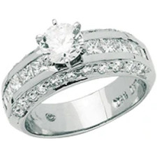 Round 1 Carat Princess Cut Channel Set Pave Engagement Ring with lab grown diamond simulant cubic zirconia in 14k white gold.