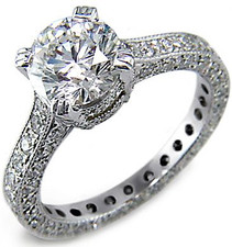 Vendome 2.5 carat round lab created cubic zirconia eternity style solitaire with pave set rounds in 14k white gold.