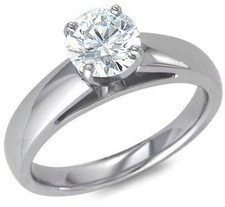 Wide Cathedral 1.5 Carat Round Solitaire Engagement Ring with lab grown diamond look cubic zirconia in 14k white gold.