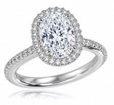 Hamilton 4 Carat Oval Laboratory Grown Diamond Alternative Cubic Zirconia Micro Pave Set Round Halo Eternity Engagement Ring in 14k or 18k white gold, or platinum.