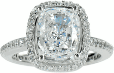 Hamilton 2.5 Carat Elongated Cushion Cut Lab Grown Diamond Simulant Cubic Zirconia Micro Pave Set Round Halo Eternity Engagement Ring