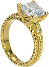 Cushion Cut 4 Carat Twisted Rope Solitaire Engagement Ring with diamond quality laboratory grown cubic zirconia in 14k yellow gold.