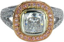 Cassius 2.5 carat cushion cut lab grown diamoond alternative cubic zirconia halo pave engagement ring in 14k white gold.