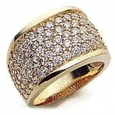 Wide Pave Set Round Squared Band with lab grown diamond simulant cubic zirconia in 14k yellow gold.