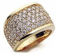 Wide Pave Set Round Squared Band with lab grown diamond simulant cubic zirconia in 14k yellow gold.