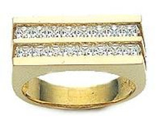 Princess Cut Geometric Channel Set Double Row Band with lab grown diamond alternative cubic zirconia in 14k yellow gold.