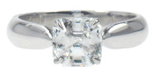Asscher Cut 1 Carat Tiffany Style Solitaire Ring with Lab Grown Diamond Alternative Cubic Zirconia in 14K White Gold.