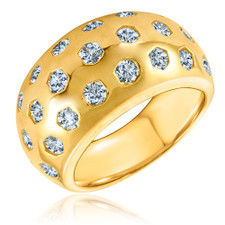 Bombay Burnish Set Round Domed Band with laboratory grown diamond quality cubic zirconia in 14k yellow gold.