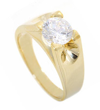 Londono 2 Carat Round Prong Set Mens Solitaire Ring with lab grown diamond look cubic zirconia in 14k yellow gold.