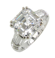 Quatro 5.5 Carat Asscher Cut Lab Grown Diamond Alternative Cubic Zirconia Split Prong Channel Set Baguette Engagement Ring