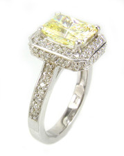 2.5 carat Elegant Emerald cut lab grown diamond alternative cubic zirconia halo pave cathedral solitaire engagement ring in 14k white gold. 2.5 carat Elegant Emerald cut lab grown diamond alternative cubic zirconia halo pave cathedral solitaire engagement ring in 14k white gold.