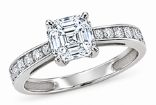 Asscher cut 1.5 carat 7mm square with pave lab grown diamond look cubic zirconia solitaire engagement ring in 14k white gold.