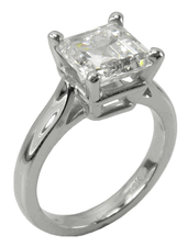 Sex and the City Inspiration 4 Carat Step Cut Square Lab Grown Diamond Alternative Cubic Zirconia Engagement Ring in platinum.