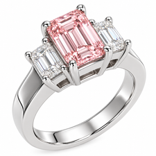 The Jen Ring Inspiration 4 Carat Pink Emerald Step Cut Laboratory Grown Diamond Alternative Cubic Zirconia Three Stone Solitaire Engagement Ring