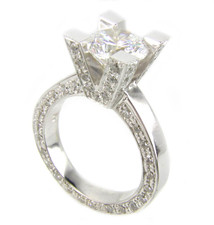 Empire 2 carat round lab created cubic zirconia pave engagement ring in 14k white gold.