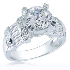 Jabeau 1.5 carat round lab created cubic zirconia channel set baguette engagement ring in 14k white gold.