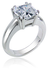 Princess Cut 2.5 Split Double Prong Solitaire with lab grown diamond look cubic zirconia in 14k white gold.