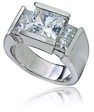 Ritz 2.5 Carat Princess Cut Channel Set Laboratory Grown Diamond Alternative Cubic Zirconia Solitaire Engagement Ring