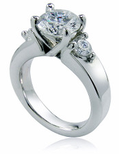 Dianna 2 carat round lab grown diamond simulant cubic zirconia three stone engagement ring in 14k white gold.