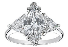 Marquise 8 carat with trillions three stone lab grown diamond look cubic zirconia ring in 14k white gold.