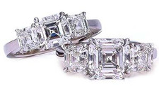 Three Stone 4 Carat Center Asscher Cut Lab Grown Diamond Simulant Cubic Zirconia Anniversary Engagement Ring Three Stone 4 Carat Center Asscher Cut Lab Grown Diamond Simulant Cubic Zirconia Anniversary Engagement Ring