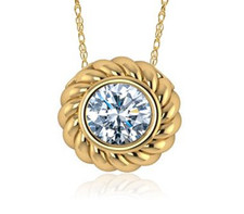 Triton 2 carat round lab created diamond look cubic zirconia bezel set twisted rope pendant in 14k yellow gold.