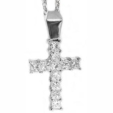 Quatrain Princess Cut Cross Pendant with lab grown diamond alternative cubic zirconia in 14k white gold.