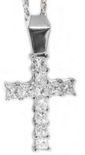 Quatrain Princess Cut Cross Pendant with lab grown diamond alternative cubic zirconia in 14k white gold.