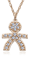 Boy Charm Pendant with pave set round lab grown diamond look cubic zirconia in 14k yellow gold.