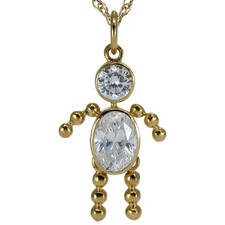 Boy Bezel Set Oval and Round Pendant with laboratory grown diamond look cubic zirconia in 14k yellow gold.