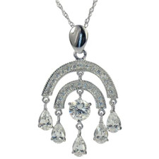 Jezebel Pear Pave Set Round Chandelier Pendant with lab grown diamond simulant cubic zirconia in 14k white gold.